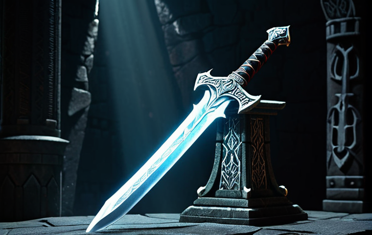 **Image Prompt for Doomsayer's Blade:**
- "Create an image of a legendary sword named 'Doomsayer's Blade' with intricate designs and glowing runes. The sword should appear powerful, resting on a dark stone pedestal in a mystical environment, surrounded by shadows and faint light, symbolizing its critical hit abilities and strength."