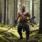 A warrior focused on Strength and Constitution, balancing physical attack power and survivability in a Swedish forest setting.