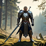 **Image Prompt:** A determined warrior character from Lineage M, clad in shining armor and wielding a Tyrant's Sword, standing triumphantly over a defeated monster. The background shows a stylized Swedish forest landscape with subtle hints of magical elements. Focus on the character's powerful pose and the sword's intricate details. The overall mood should be heroic and inspiring.